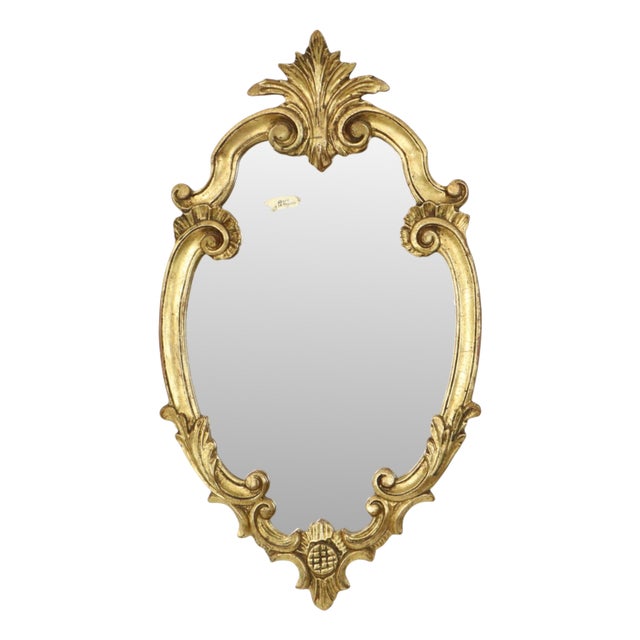 French Baroque Gold-Leaf Gilded Mirror with Crest, 1960s For Sale