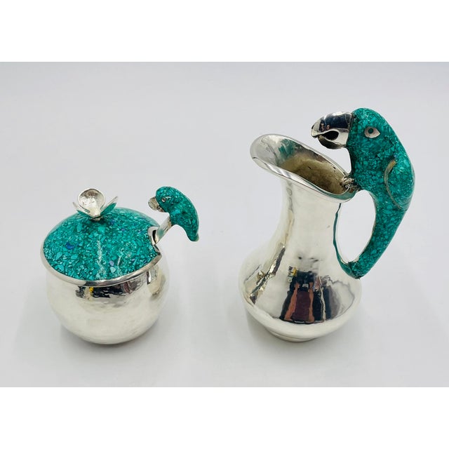 Metal 1960s Taxco Parrot Creamer Sugar Spoon Set Mexican Silversmithing - 3pcs For Sale - Image 7 of 18