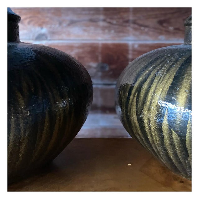 Late 20th Century Black + Gold Ceramic Table Lamps - a Pair For Sale - Image 12 of 12