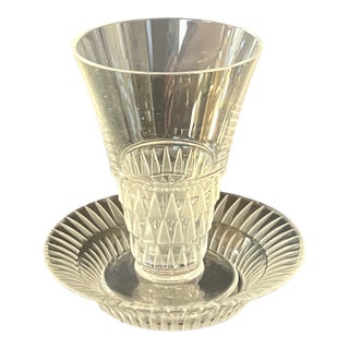 1980s Lalique France Crystal Bourgeil Art Deco Aperitif Glass & Butter Pat For Sale