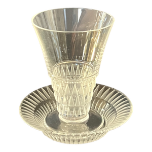 1980s Lalique France Crystal Bourgeil Art Deco Aperitif Glass & Butter Pat