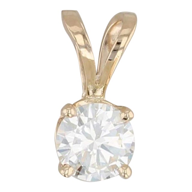New 0.45ct Round Diamond Solitaire Pendant 14k Yellow Gold Small Drop For Sale