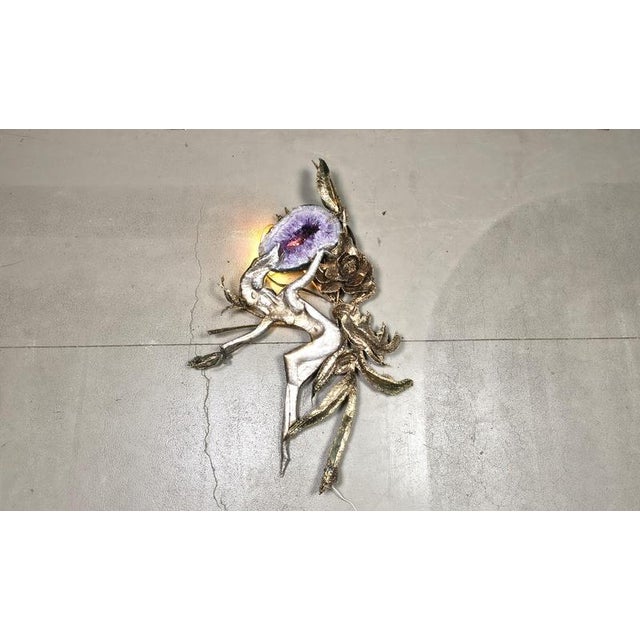 Hollywood Regency Illuminated Amethyst Wall Sculpture by Marc Dhaenens, 1970s For Sale - Image 3 of 13
