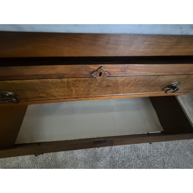 Antique Victorian Eastlake Marble Top Burled Dresser With Swivel Mirror For Sale In Palm Springs - Image 6 of 7