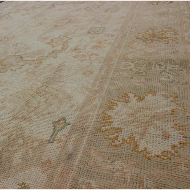 Antique Oushak rug in taupe, beige, green copper, peach, muted brown, Keivan Woven Arts / rug / I-1003. Antique Oushak rug...