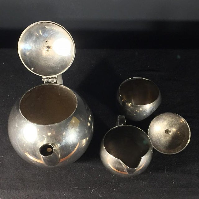 Art Deco Modernist Silver Metal Tea or Coffee Service, 1940s, Set of 3 For Sale - Image 5 of 9
