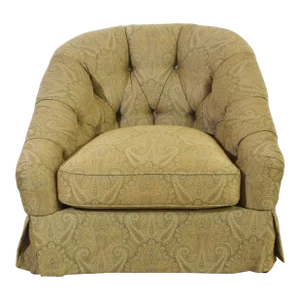 Baker Furniture Traditional Tufted Button Club Arm Chair Designer Paisley Fabric