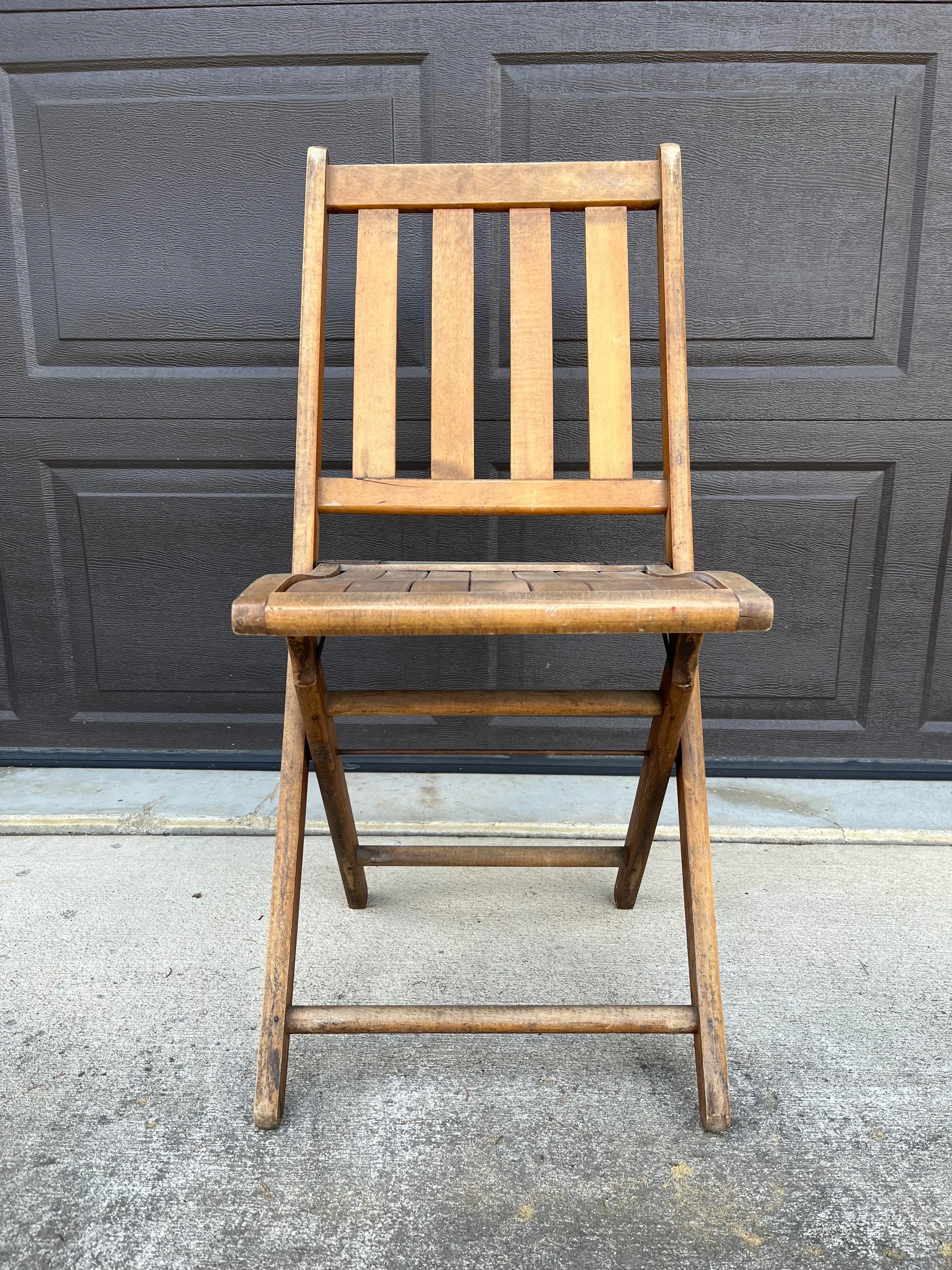 Mid 20th Century Antique Wooden Folding Chair | Chairish