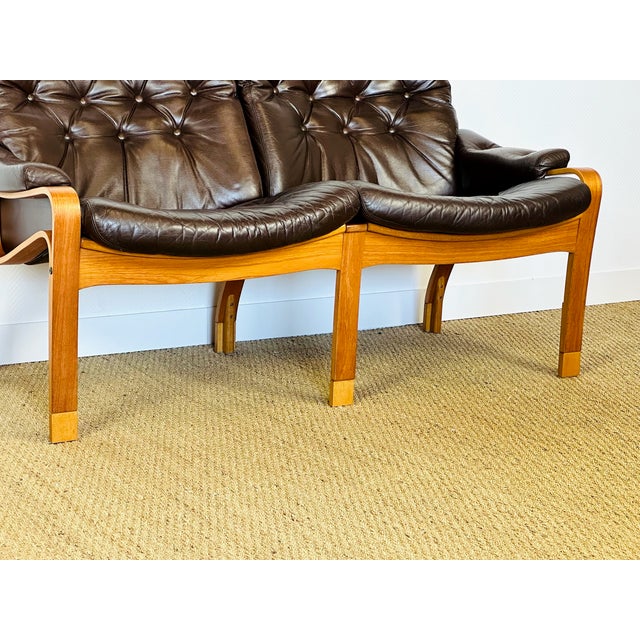 1960s Vintage Scandinavian Teak and Leather Bench, 1960 For Sale - Image 5 of 17