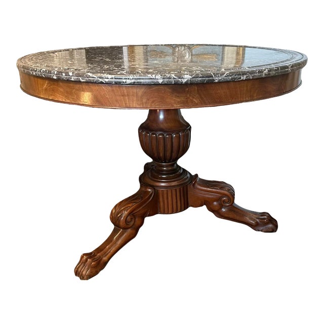 Late 19th Century Charles X Walnut Pedestal Table With Marble Top For Sale