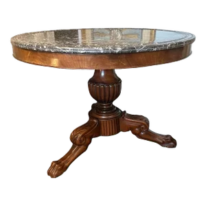 Late 19th Century Charles X Walnut Pedestal Table With Marble Top