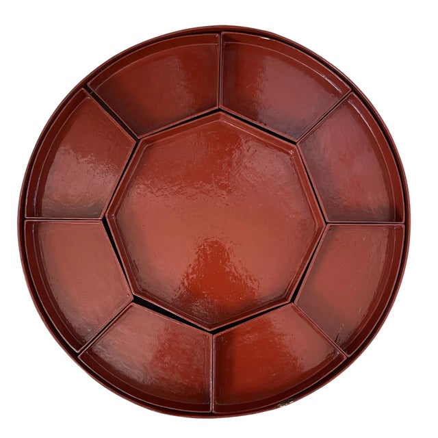 Early 20th Century Vintage Burmese Lacquer Wood Snack Sweet Box With Removable Compartments. 20” For Sale - Image 5 of 11