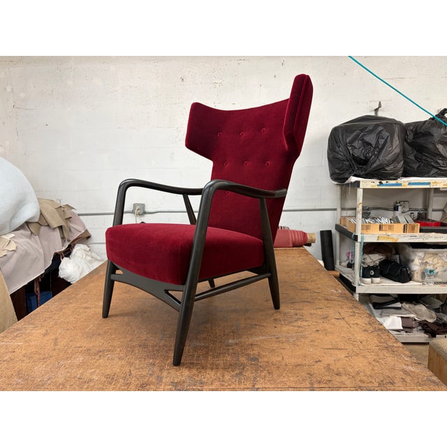 Eva & Niles Koppell 1940s Wingback Armchair Attributed to Eva & Nils Koppel for Slagelse Møbelværk, Denmark, Mohair For Sale - Image 4 of 18