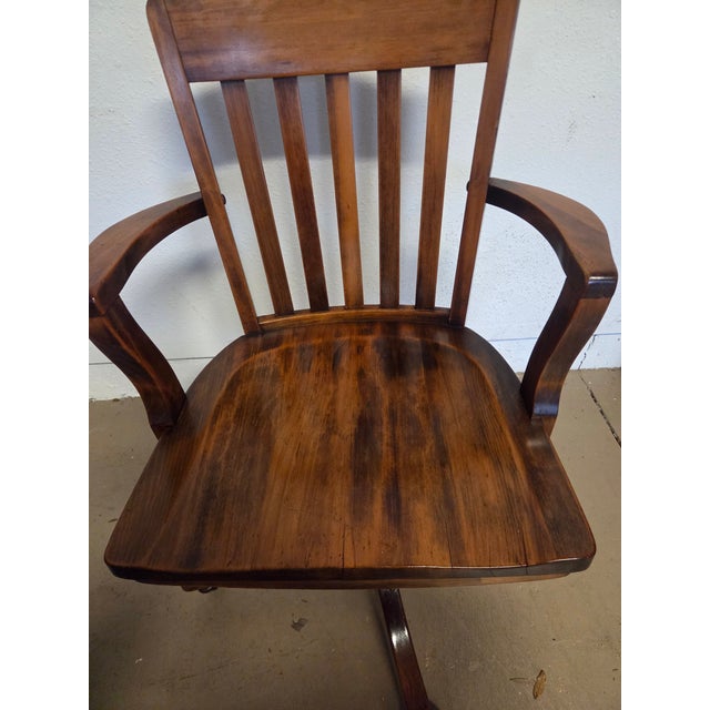 Traditional Vintage Traditional Solid Wood Murphy Banker's Swivel Chair W/ Casters For Sale - Image 3 of 10