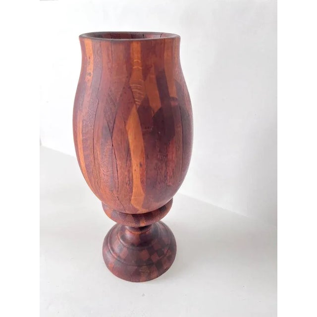 Early 20th Century Folk Art Treenware Vase or Urn of Inlay Wood For Sale - Image 5 of 11