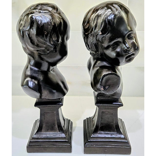 Mid 20th Century Vintage Alva Studios Pair of French Neoclassical Child Bust Sculptures, Met Museum Reproductions For Sale - Image 5 of 13