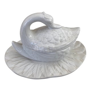 Vintage Blanc De Chine Ceramic Swan Covered Dish For Sale