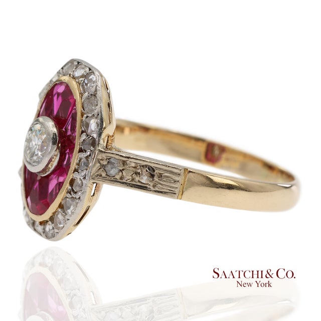 Contemporary Vintage Two Tone 14k Yellow and White Gold Natural Diamond Ring, Size 8 For Sale - Image 3 of 11