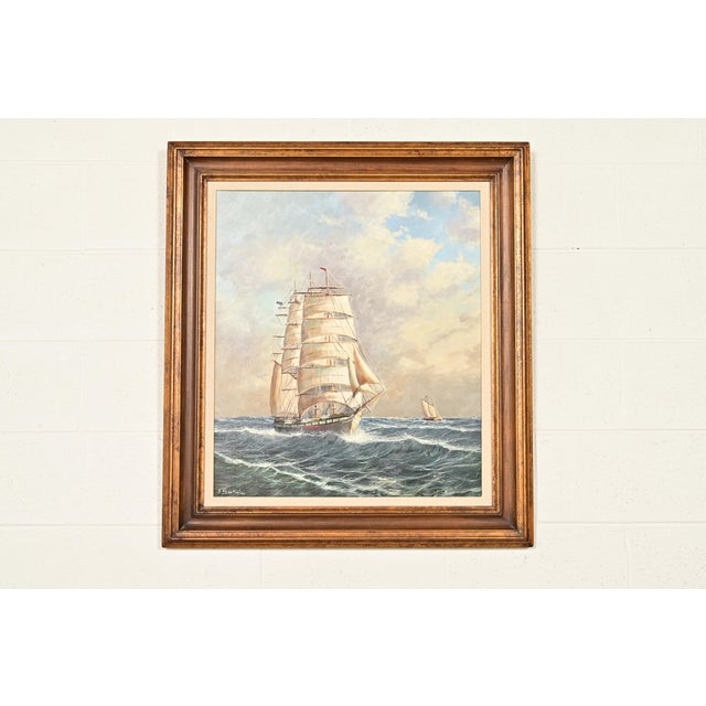 Georg Seekatz Reproduction Oil Painting on Canvas of Clipper Ship in Carved Giltwood Frame For Sale - Image 16 of 16