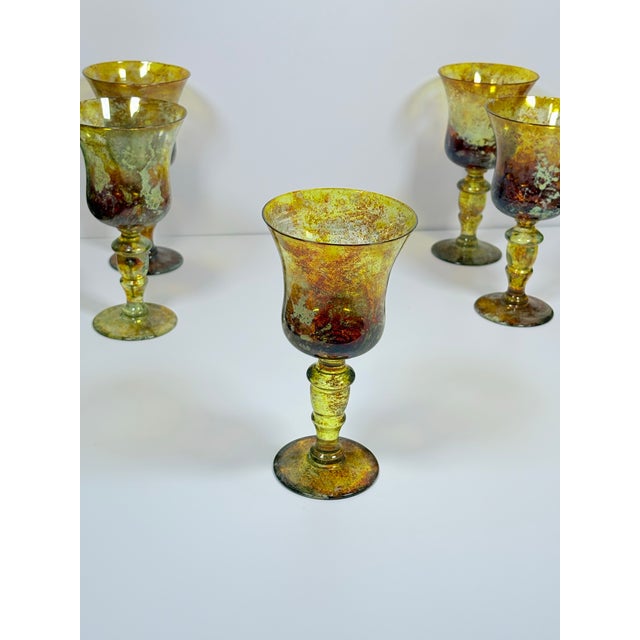 Rustic European 1980s Art Glass Goblets - Set of 5 For Sale - Image 3 of 8