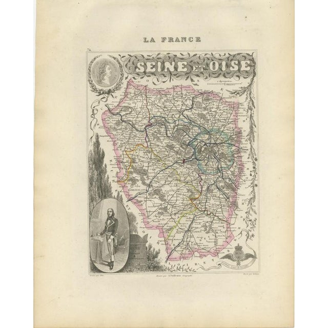 Antique Map of the Seine et Oise with Versailles by Vuillemin, 1860 For Sale - Image 3 of 12