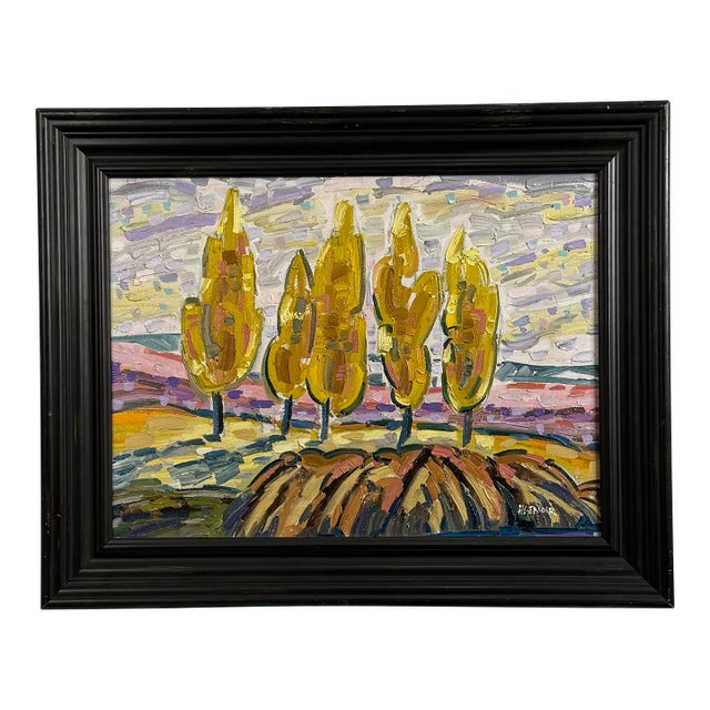 Henri Lenoir Sunset Cypress Tree Painting For Sale