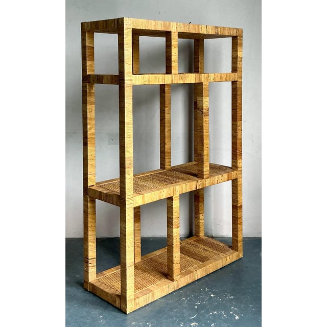 Rustic Vintage Coastal Wrapped Rattan Etagere For Sale - Image 3 of 6
