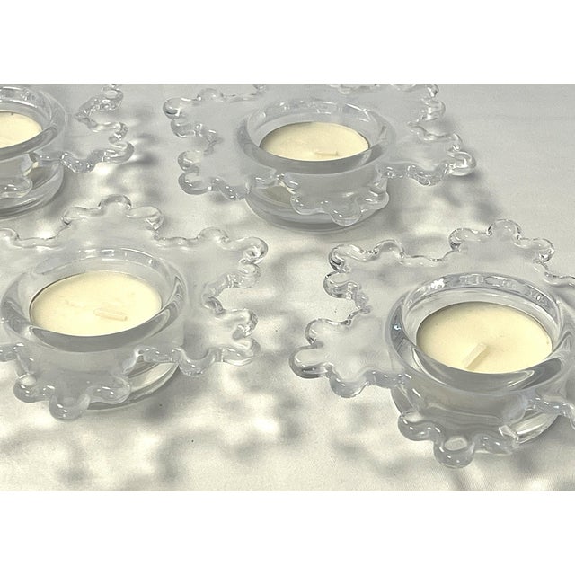Crate and Barrel Glass Snowflake Tealight Candles- Set of 8 in Box For Sale - Image 9 of 12