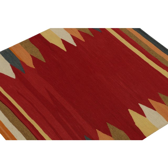 Rug & Kilim 1980s Vintage Sofreh Kilim Rug in Red With Colorful Geometric BOrders For Sale - Image 4 of 6