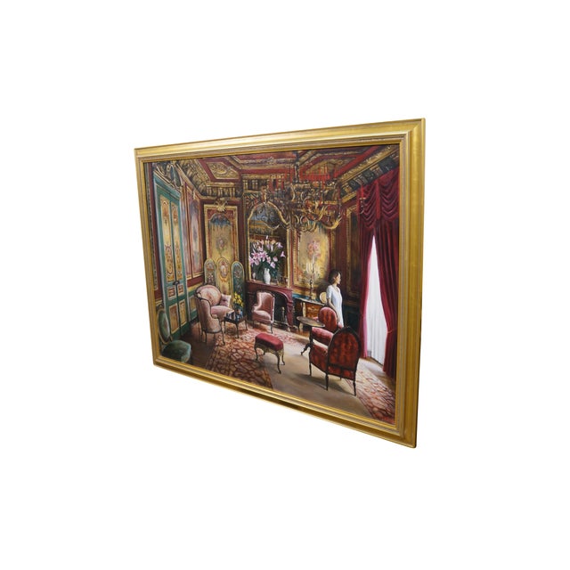 Vintage Harry McCormick oil painting on canvas, titled Red Interior. It features an opulent, richly decorated 19th century...