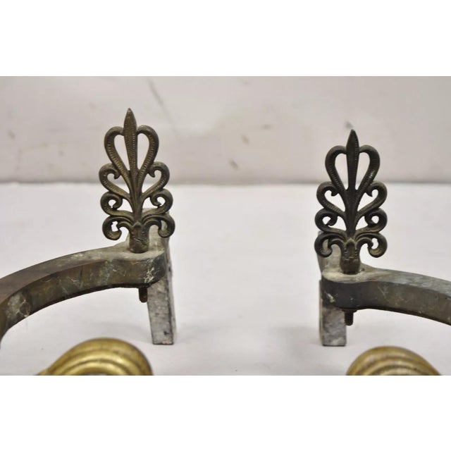 Antique French Empire Bronze Urn Finial Fireplace Andirons With Paw Feet - a Pair For Sale - Image 10 of 12