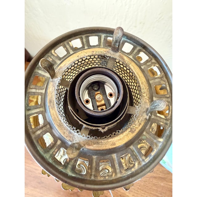 Antique Bradley & Hubbard Banquet Brass & Onyx Parlor Lamp, Electrified W/ Painted Globe For Sale - Image 16 of 18