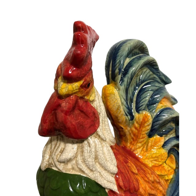 Farmhouse 1980s Jay Willfred for Andrea of Sadek Large Majolica Style Ceramic Rooster For Sale - Image 3 of 7