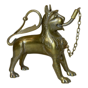 Antique 1800's Bronze Brass Aquamanile Lion Oil Lamp Lighter Temple Lion Statue