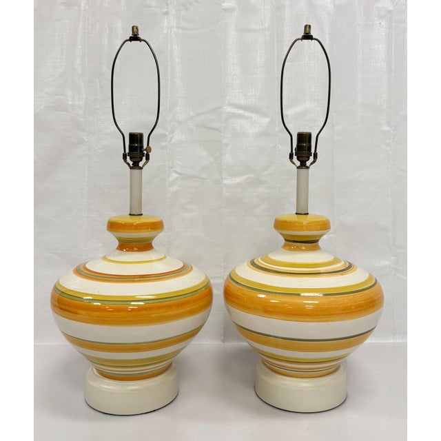 Ceramic A Pair of Vintage 1960s Striped Ceramic Table Lamps by Remains Lighting For Sale - Image 7 of 18
