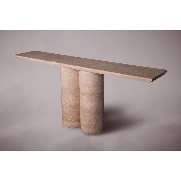 Add a touch of modern elegance to your living space with our exquisite Bullet Leg Console Table. Featuring two bullet-...