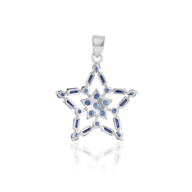Celestial Mosaic Pendant With Natural Sapphire in Sterling Silver For Sale - Image 11 of 15
