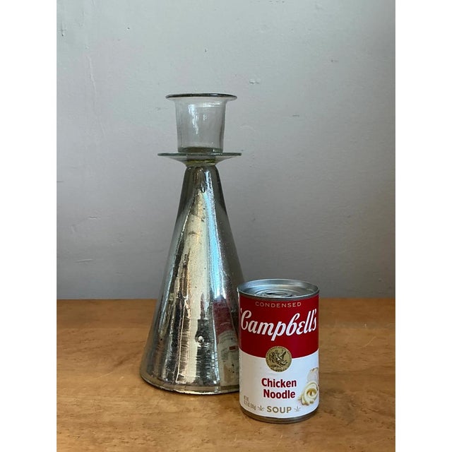 Vintage Silvered Glass Candle Holder For Sale - Image 9 of 12