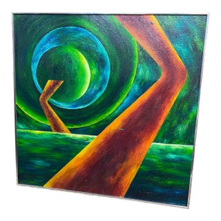 Circa 1930s Modern Abstract Painting with Metal Frame For Sale