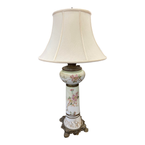1930s Victorian Hand Painted Floral Roseart Shade Banquet Lamp 35in