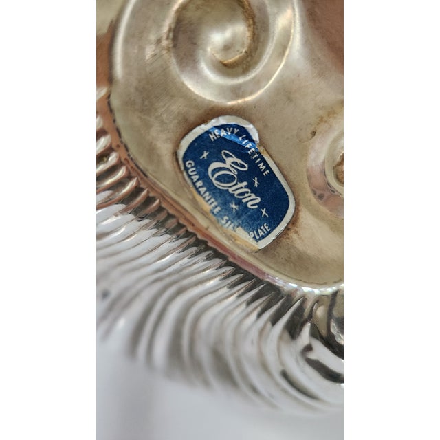 Mid 20th Century Mid-Century Modern Eton Silver-Plated Shell Shrimp Cocktail Server With Original Glass Sauce Cup For Sale - Image 12 of 14