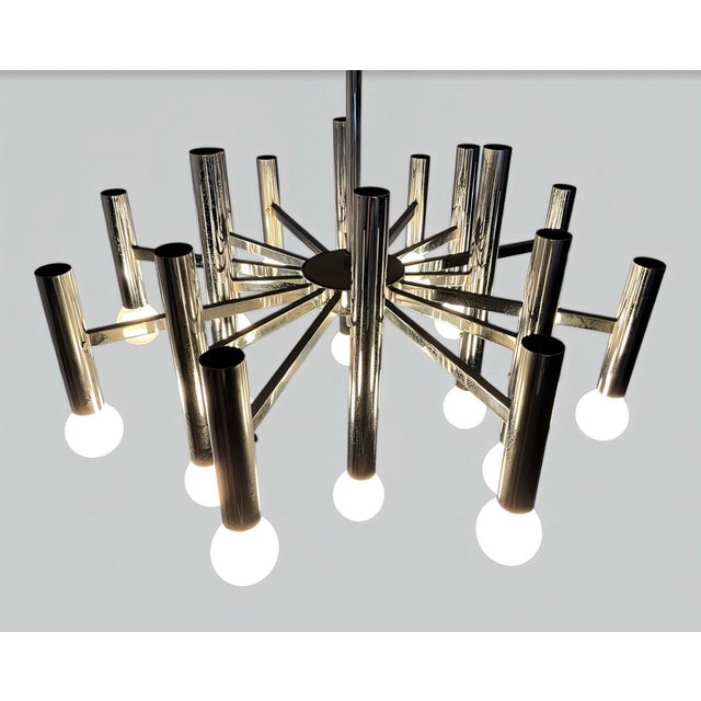 Silver Large Mid-Century Space Age Italian Modern Tubular Chrome Chandelier in Style of Gaetano Sciolari , 1960s For Sale - Image 8 of 16