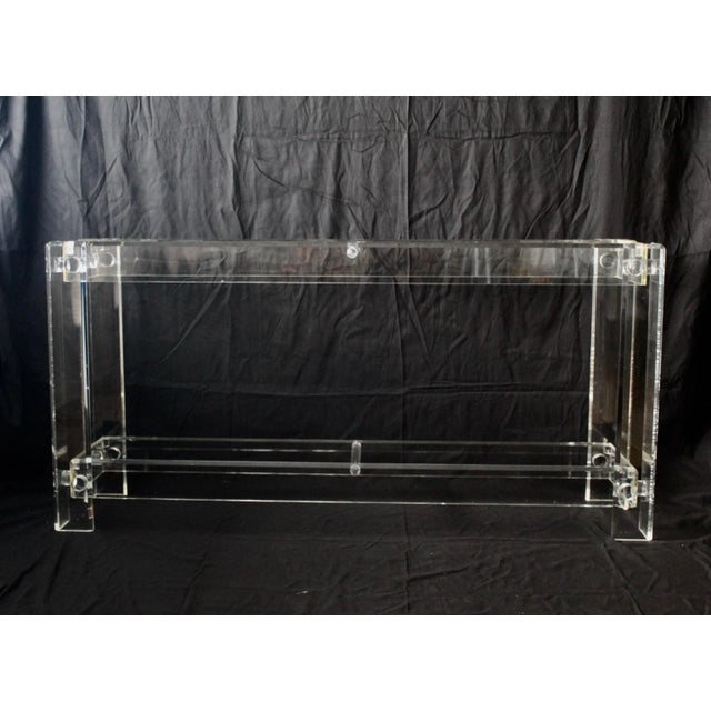 Karl Springer Style Vintage Mid Century Modern Lucite Console Table Knot Detail For Sale - Image 12 of 12