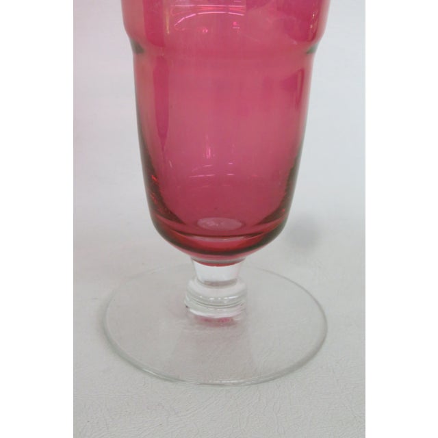 Pink Pink Flash Optic Glass Footed Vases Pair of 2 Mid Century Modern Style 5078b For Sale - Image 8 of 13
