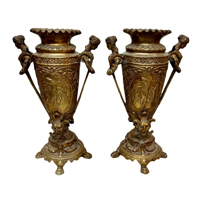 Late 20th Century Pair of Bronze French Neoclassical Figural Handle Urns For Sale - Image 11 of 11
