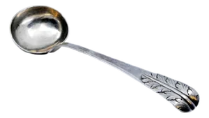 Smooth Silver Soup Ladle with Reliefs on the Handle