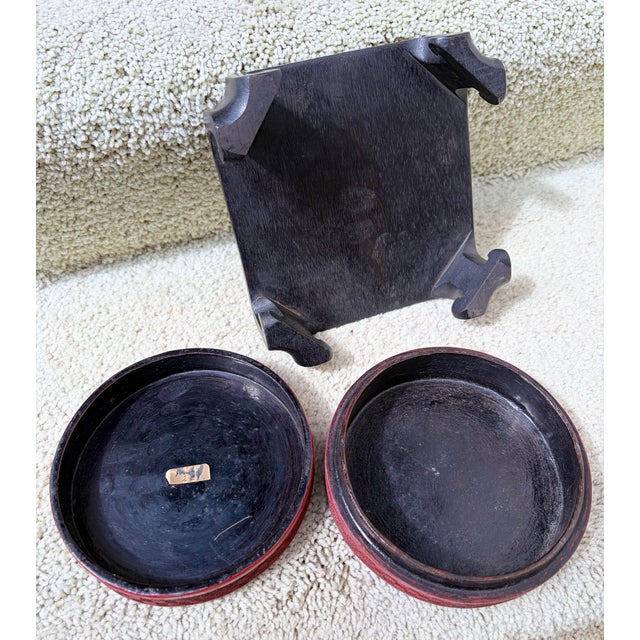 1930s Antique Chinese Republic Era 1930’s Round Cinnabar Lacquer Box Landscape Scene For Sale - Image 5 of 7