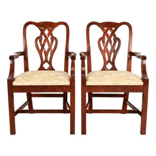 Baker Furniture Georgian Carved Mahogany Armchairs, Pair For Sale