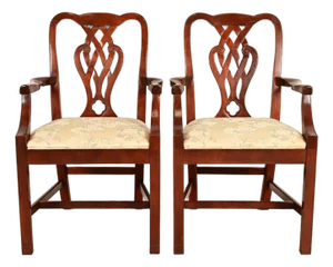 Baker Furniture Georgian Carved Mahogany Armchairs, Pair