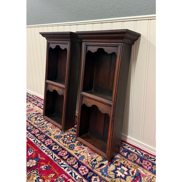 Antique English Pair Bookcases Plate Racks Wall Shelves Hanging Wall Oak 1920-30 For Sale - Image 13 of 18